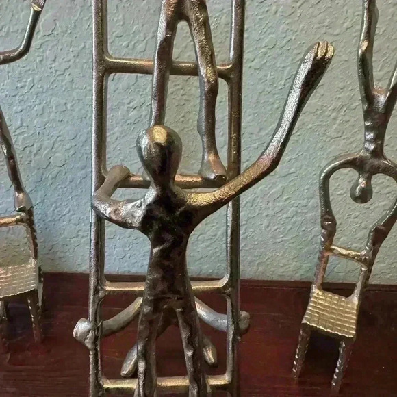 Plutus, Turre & Tagus Metal Art Sculptures Men On Ladder & Chair Set Of 3 Worker - Picture 5 of 8